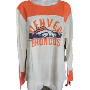 NFL Denver Broncos Shirt Womens Size 2X Orange White Long Sleeve Waffle Knit